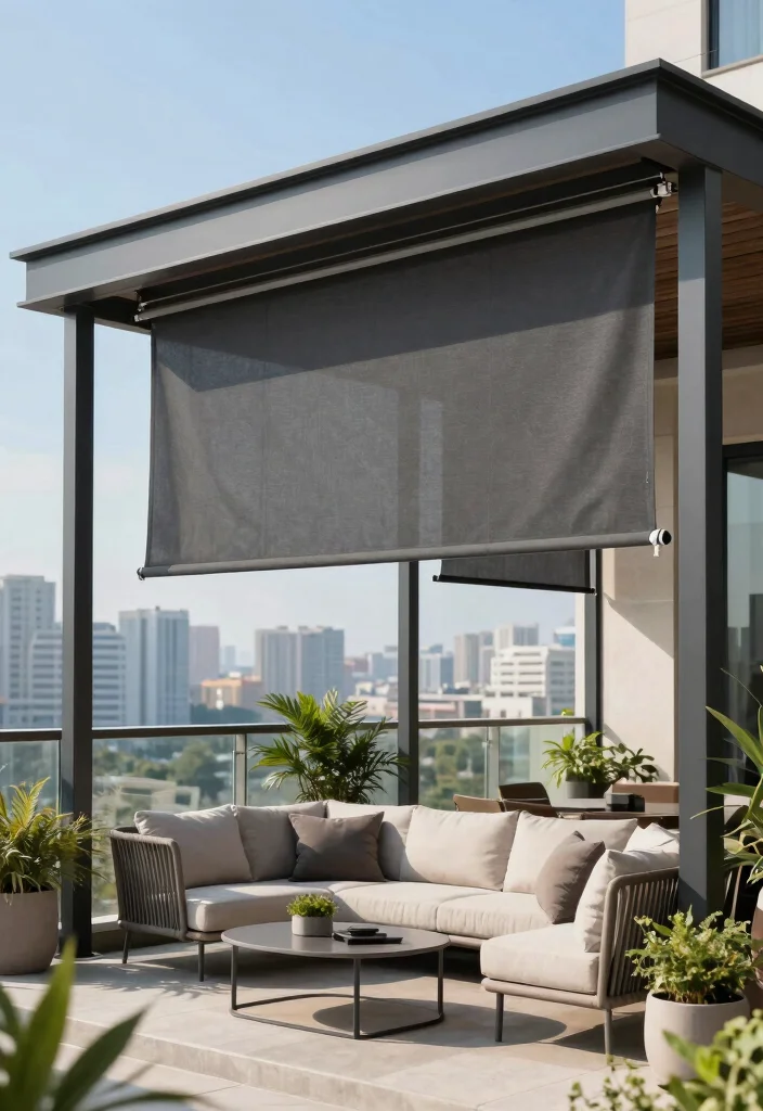 10 Balcony Covering Ideas for Shade and Laid Back Comfort 9. Modern Outdoor Shades 0
