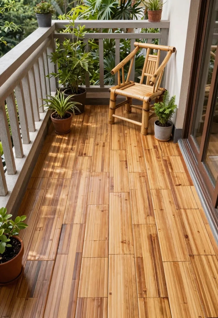 10 Balcony Tile Ideas for Easy Care and Clean Aesthetic 5. Eco Friendly Bamboo Tiles for Sustainability 0