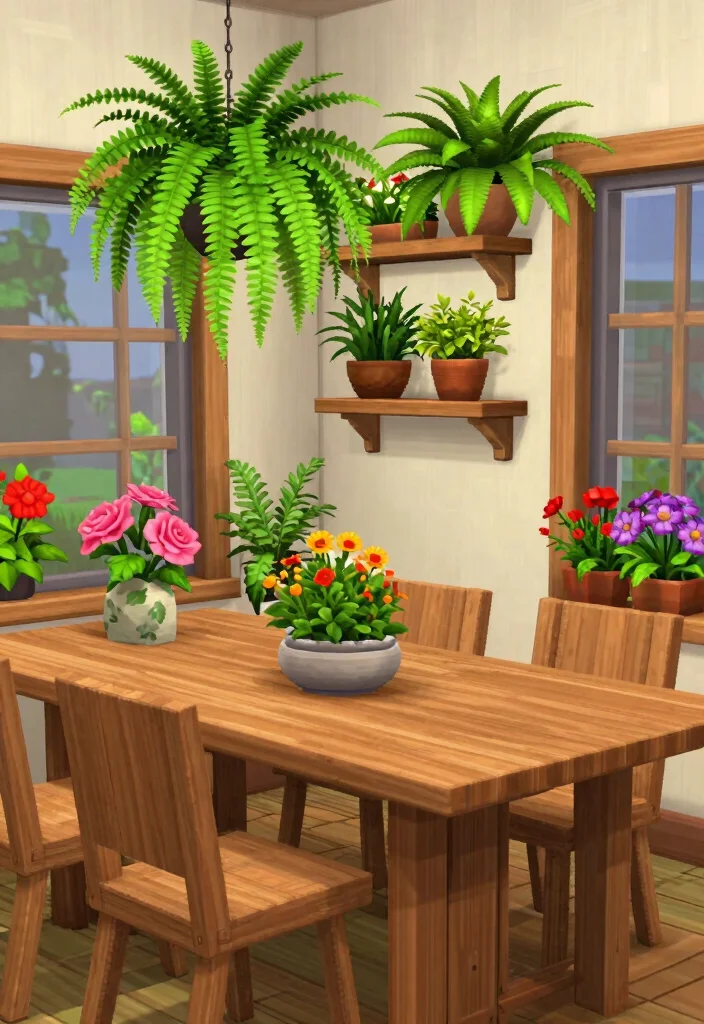10 Bloxburg Dining Room Ideas for Cozy Creative Builds 8. Rustic Plant Displays 0