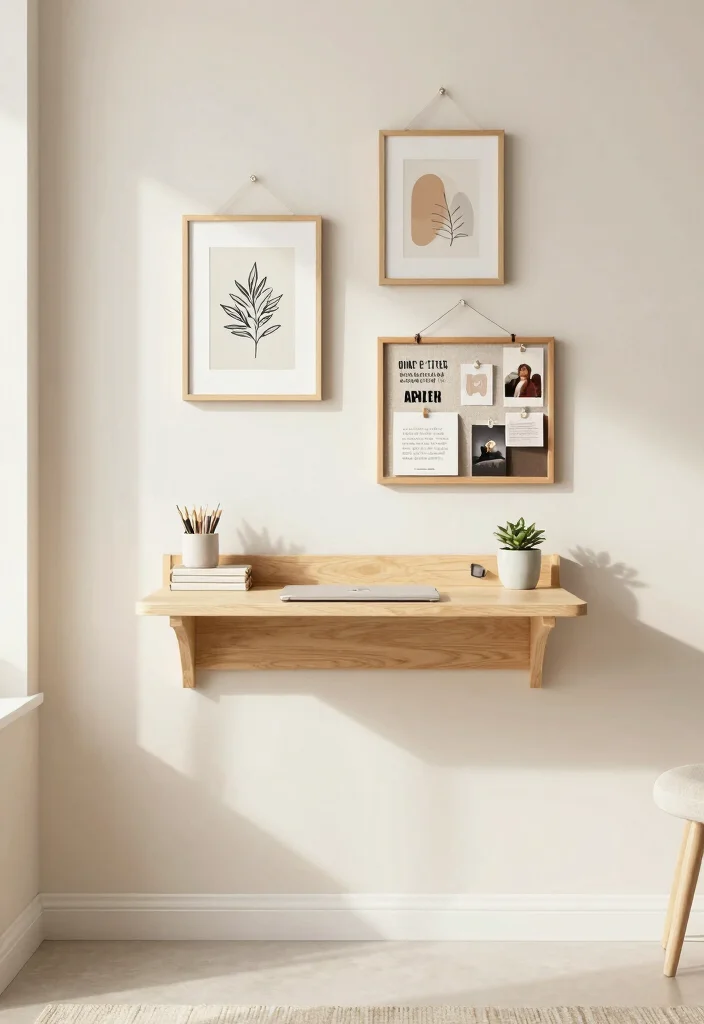10 Computer Desk Ideas for Clean and Focused Setups 8. Wall mounted Desk with Inspirational Decor 0