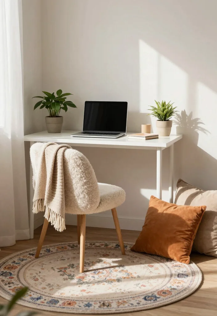 10 Corner Desk Ideas for Cozy Bedroom Work Zones 7. Cozy Corner Desk with Soft Textiles 0