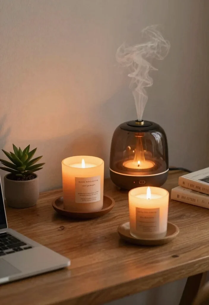 10 Cute Desk Ideas with Warm Colors and Personal Touches 10. Inviting Aromatherapy 0