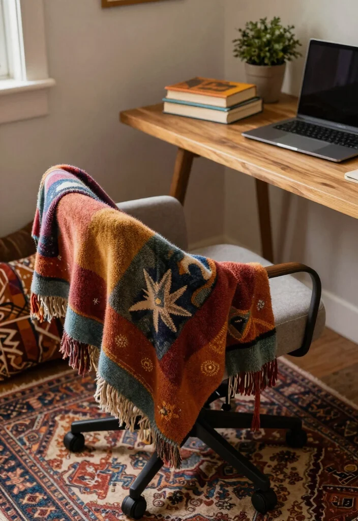10 Cute Desk Ideas with Warm Colors and Personal Touches 3. Cozy Textiles 0