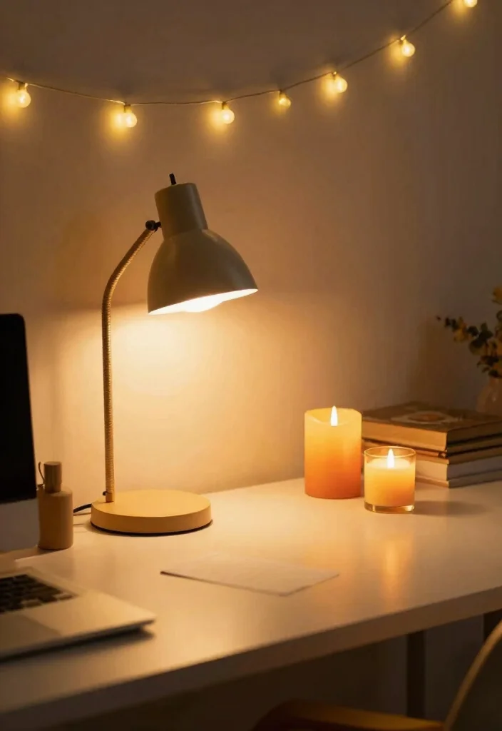 10 Cute Desk Ideas with Warm Colors and Personal Touches 6. Warm Lighting Solutions 0