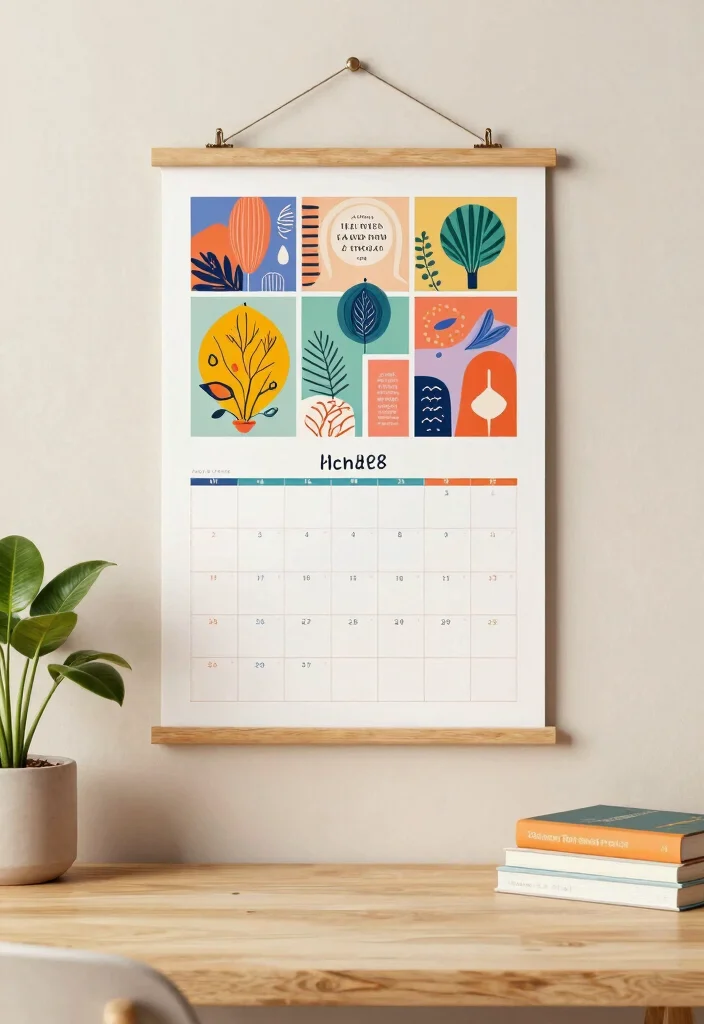 10 Cute Desk Ideas with Warm Colors and Personal Touches 8. Colorful Wall Calendar 0