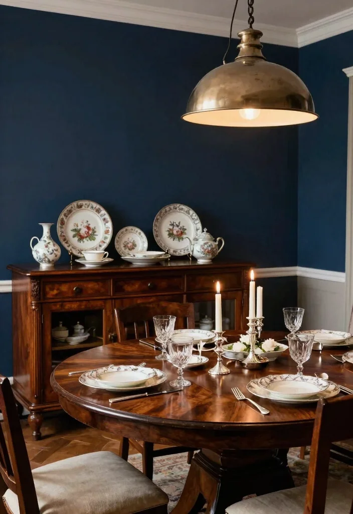 10 Dark Dining Room Ideas with Intimate Evening Mood 2. Vintage Glamour with Dark Woods 0