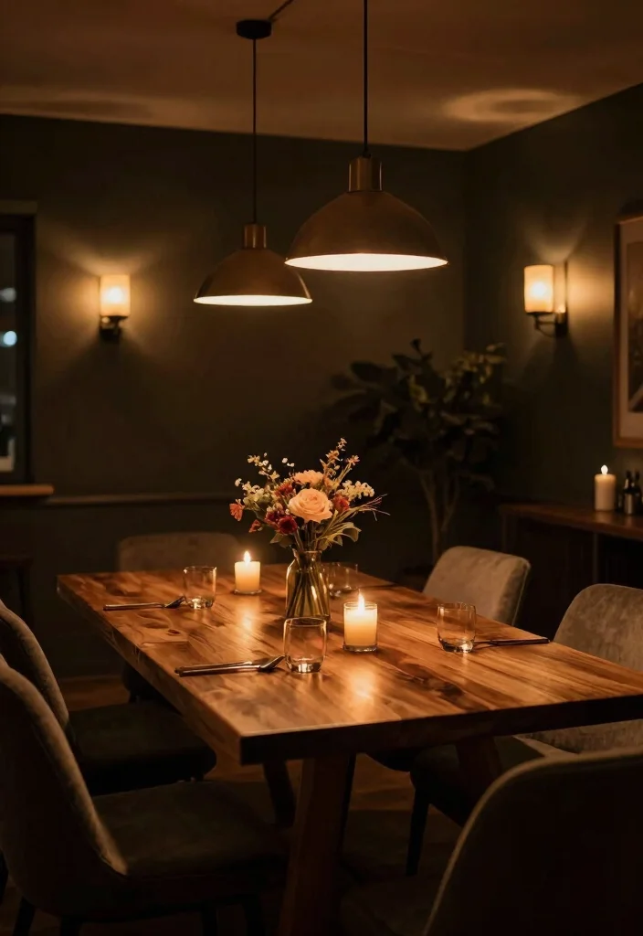 10 Dark Dining Room Ideas with Intimate Evening Mood 4. Moody Lighting for an Intimate Feel 0