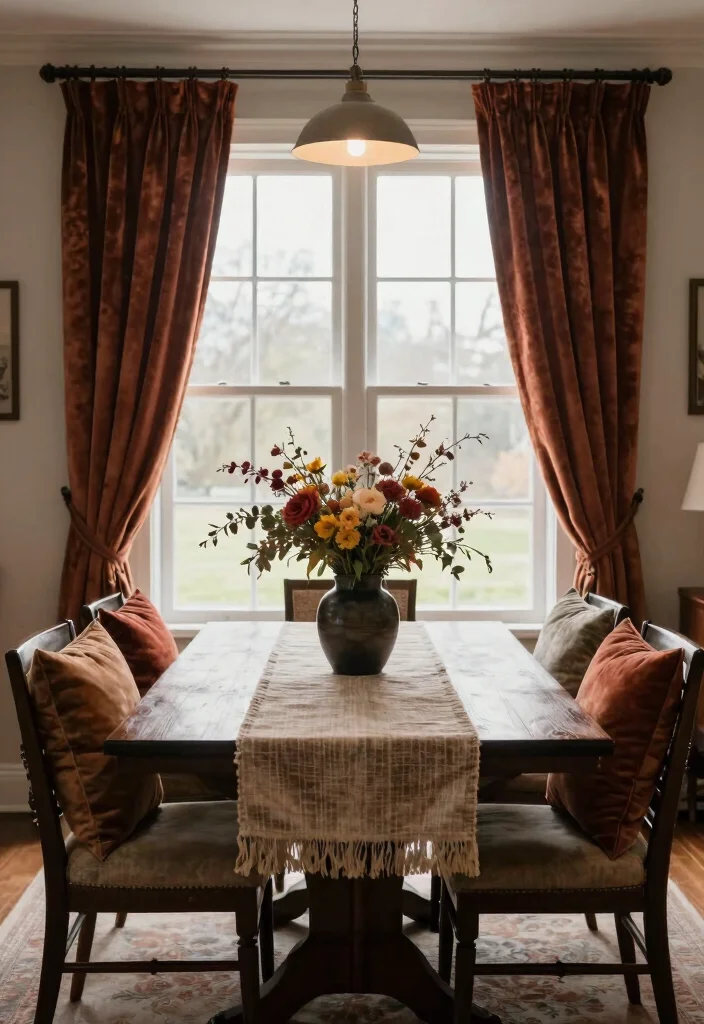 10 Dark Dining Room Ideas with Intimate Evening Mood 5. Rich Textiles for Cozy Ambiance 0