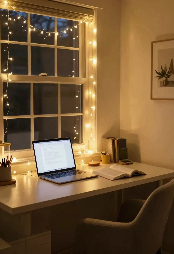 10 Desk Lighting Ideas for Warm Evenings and Late Work 6. String Lights for a Cozy Touch 0