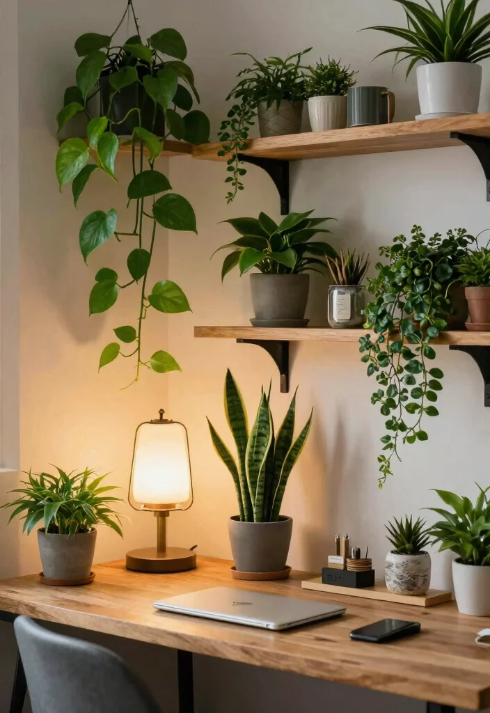 10 Desk Makeover Ideas to Refresh Tired Work Corners 3. Greenery Everywhere 0