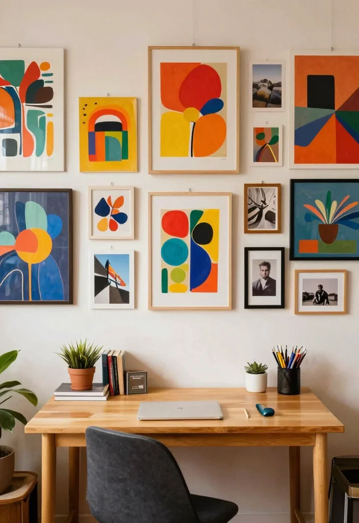 10 Desk Makeover Ideas to Refresh Tired Work Corners 5. Colorful Wall Art 0