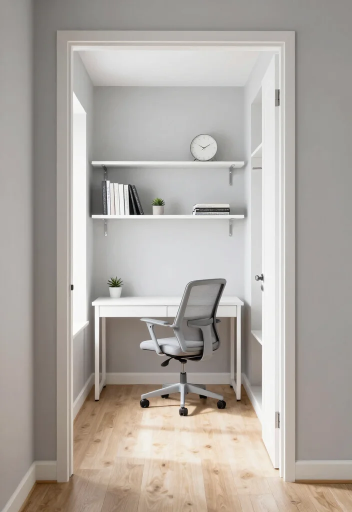 10 Desk in Closet Ideas for Hidden and Quiet Workspaces 1. Minimalist Closet Office 0