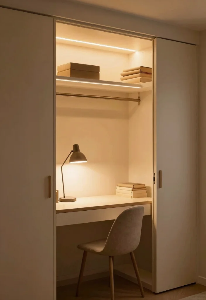 10 Desk in Closet Ideas for Hidden and Quiet Workspaces 5. Integrated Lighting Solutions 0