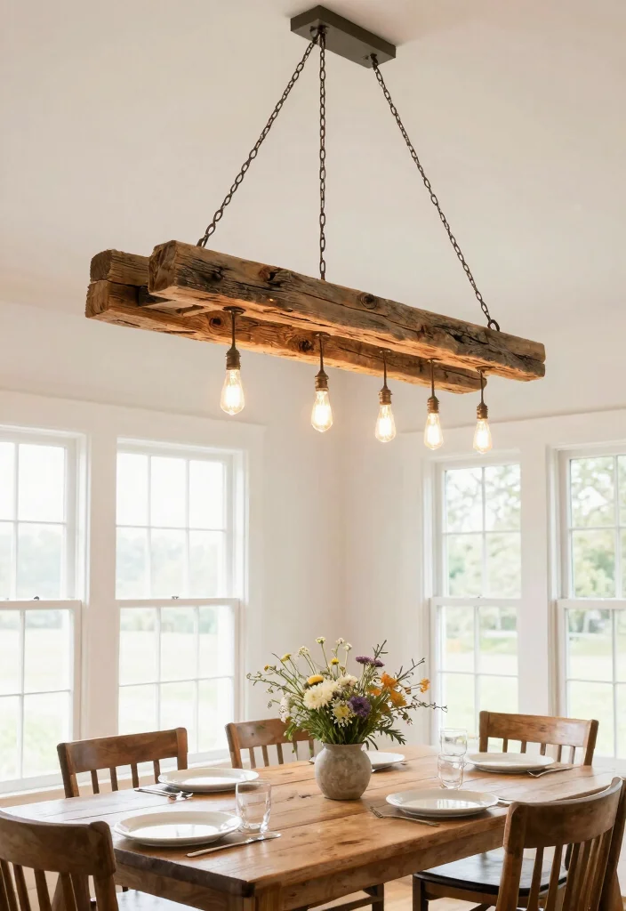 10 Dining Room Chandelier Ideas for Soft Statement Lighting 1. Rustic Wooden Beams Chandelier 0