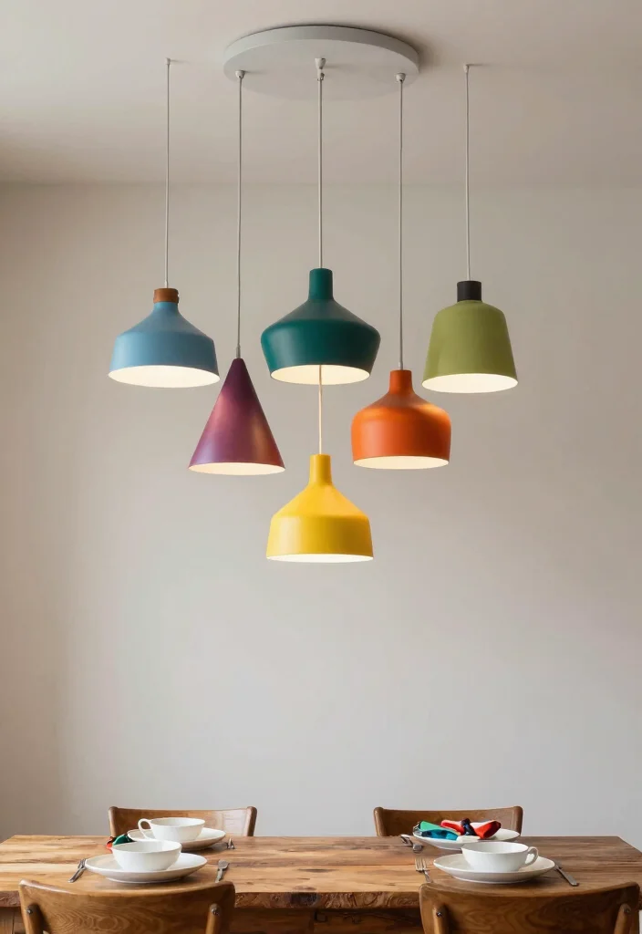 10 Dining Room Chandelier Ideas for Soft Statement Lighting 8. Colorful Pendant Lights 0