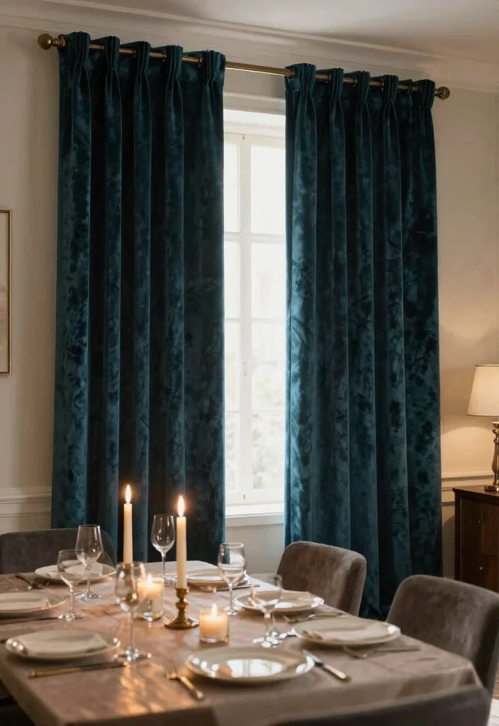 10 Dining Room Curtain Ideas for Gentle Light and Privacy 7. Eco Friendly Velvet for Luxe Comfort 0