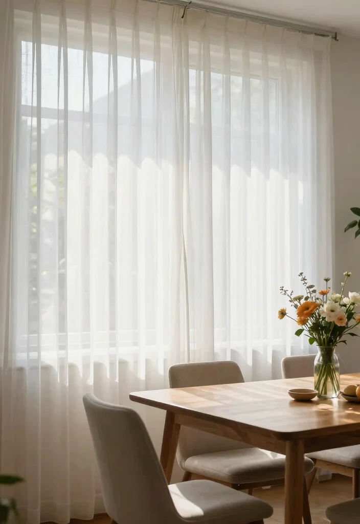 10 Dining Room Curtain Ideas for Gentle Light and Privacy 8. Light Filtering Sheers for Soft Glow 0