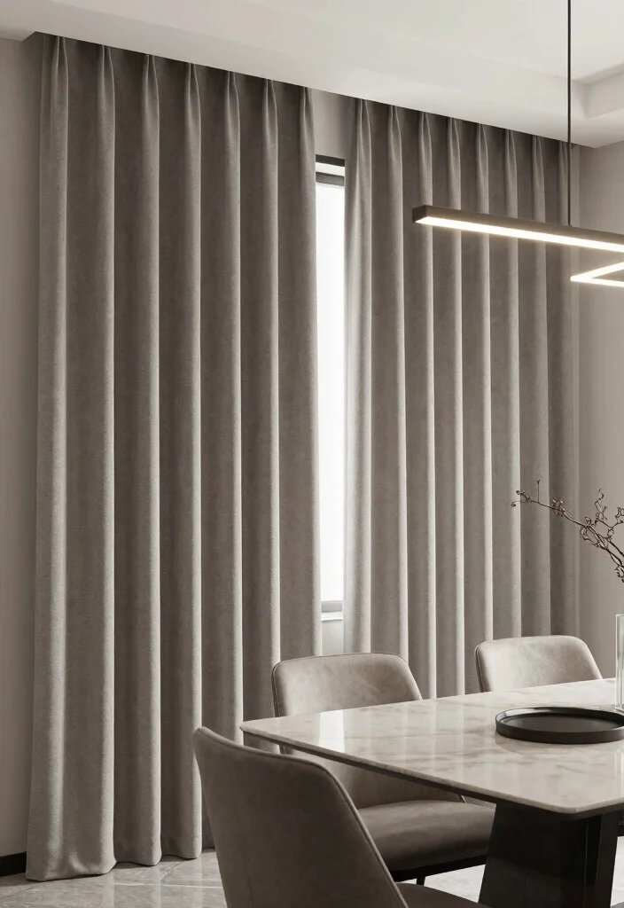 10 Dining Room Curtain Ideas for Gentle Light and Privacy 9. Twill Fabric for Durability and Style 0