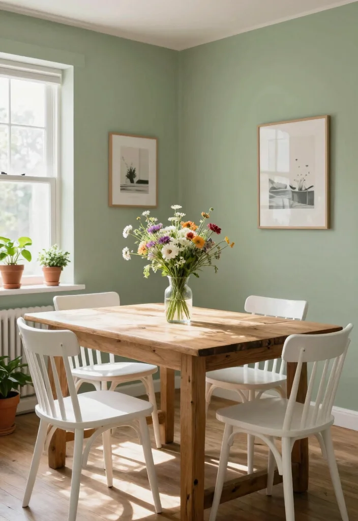 10 Dining Room Paint Color Ideas That Feel Calm and Timeless 1. Soft Sage Green 0