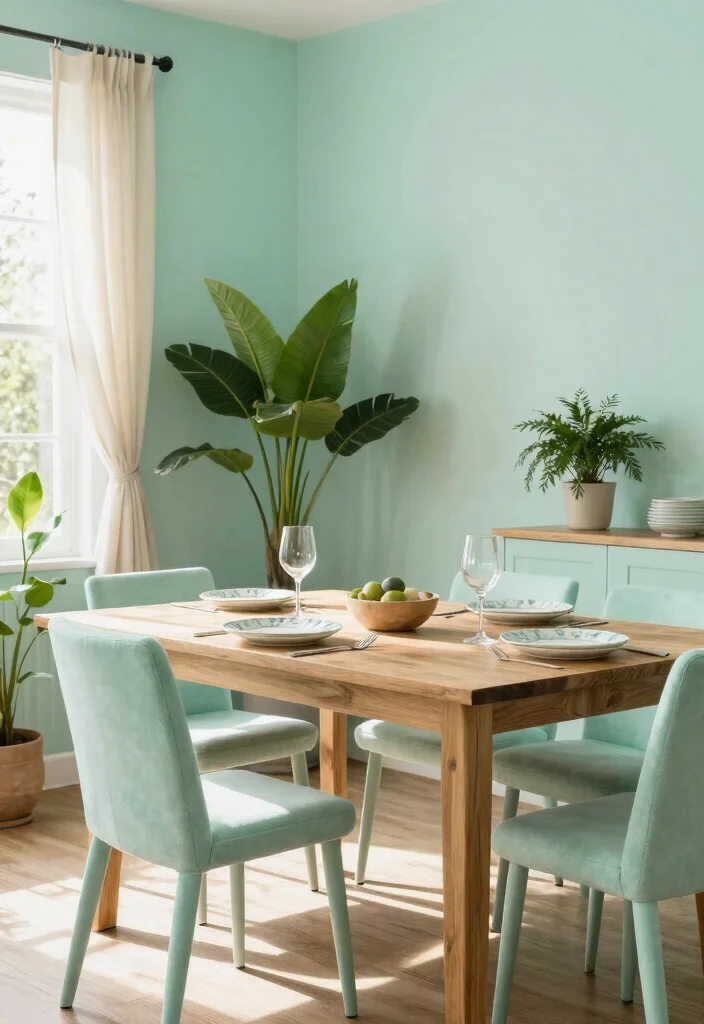 10 Dining Room Paint Color Ideas That Feel Calm and Timeless 9. Gentle Mint 0
