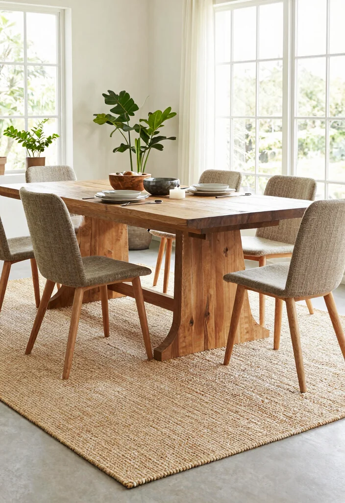 10 Dining Room Rug Ideas That Anchor the Space Naturally 4. Natural Fiber Rugs for Texture and Warmth 0