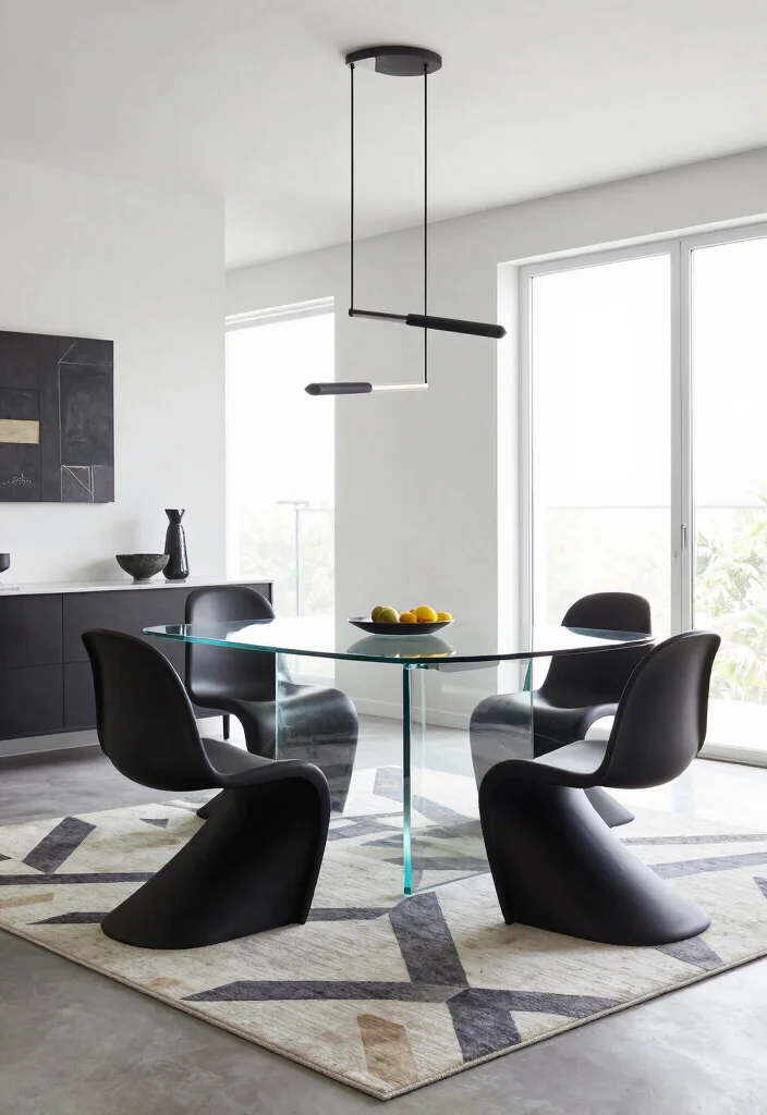 10 Dining Room Rug Ideas That Anchor the Space Naturally 6. Contemporary Geometric Rugs for a Modern Edge 0