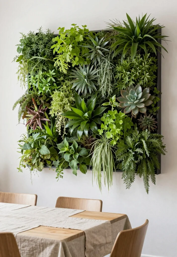 10 Dining Room Wall Ideas for Art and Styled Storage 6. Vertical Gardens for a Touch of Nature 0