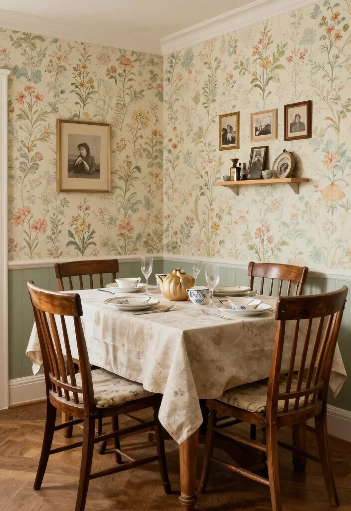 10 Dining Room Wallpaper Ideas That Add Depth and Mood 7. Vintage Charm 0