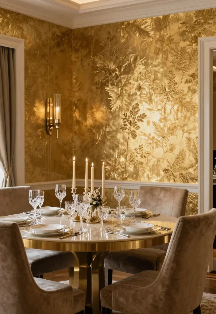 10 Dining Room Wallpaper Ideas That Add Depth and Mood 9. Luxe Metallics 0