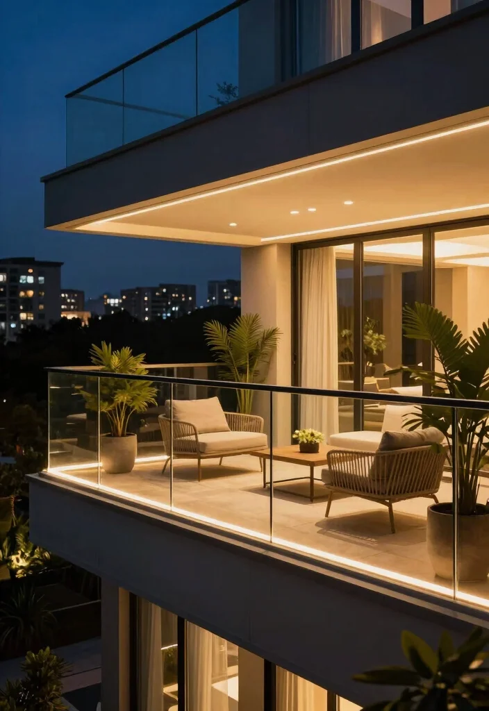 10 Glass Balcony Ideas for Light Filled Modern Homes 6. Glass Balustrades with Integrated Lighting 0