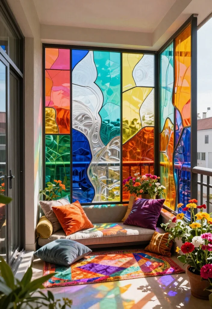 10 Glass Balcony Ideas for Light Filled Modern Homes 7. Artistic Glass Panels 0