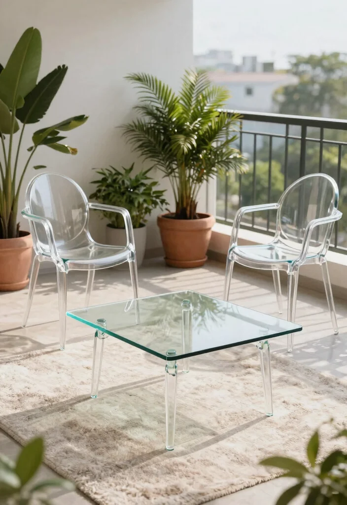 10 Glass Balcony Ideas for Light Filled Modern Homes 8. Glass Furniture for Contemporary Aesthetics 0