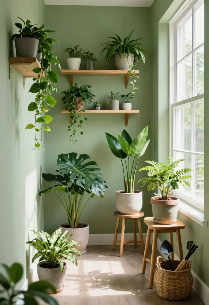 10 Green Hallway Ideas with Soft Natural Color 1. Embrace Nature with Indoor Plants 0