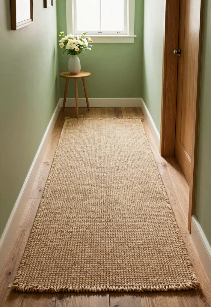 10 Green Hallway Ideas with Soft Natural Color 6. Eco Friendly Rugs 0