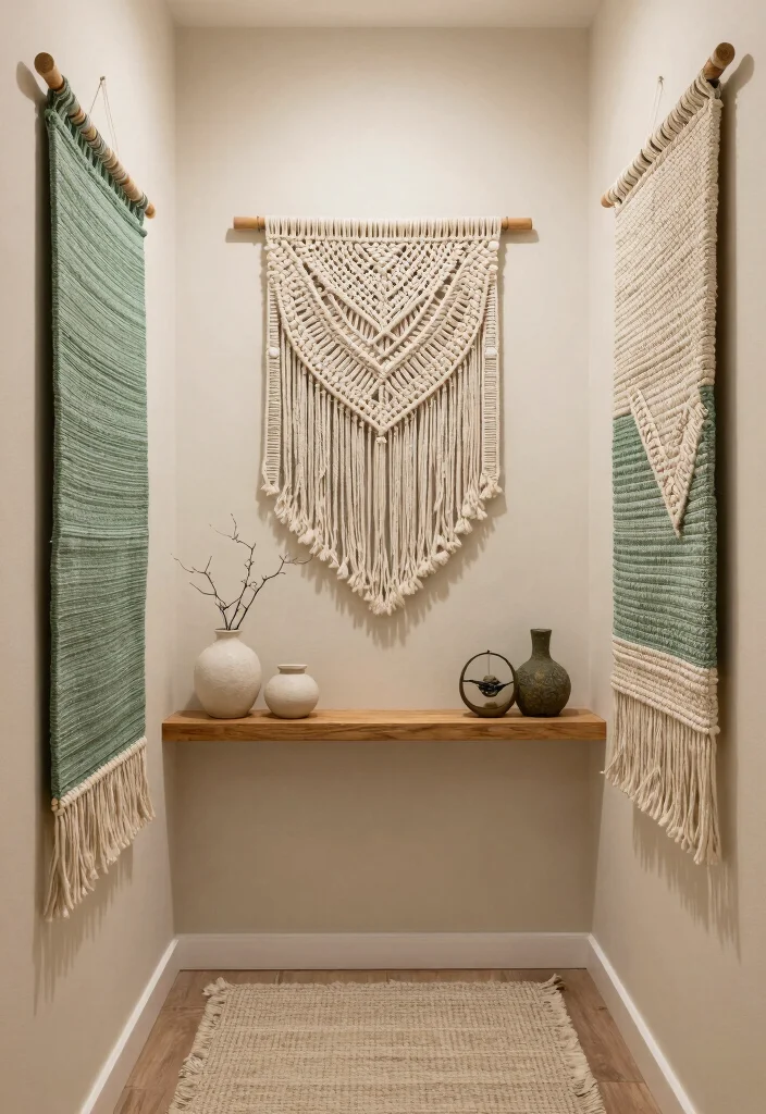 10 Green Hallway Ideas with Soft Natural Color 8. Textured Wall Hangings 0