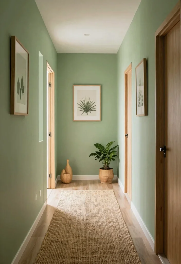 10 Hallway Paint Ideas That Instantly Refresh the Space 1. Soft Sage Green Natures Embrace 0
