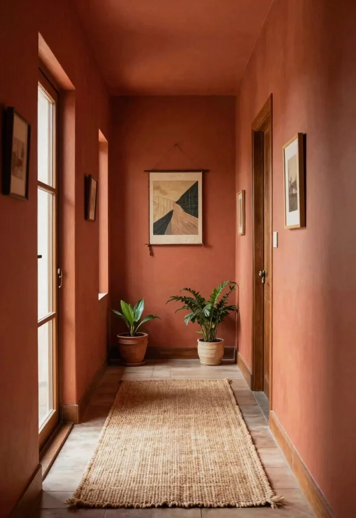 10 Hallway Paint Ideas That Instantly Refresh the Space 3. Warm Terracotta Earthy Elegance 0