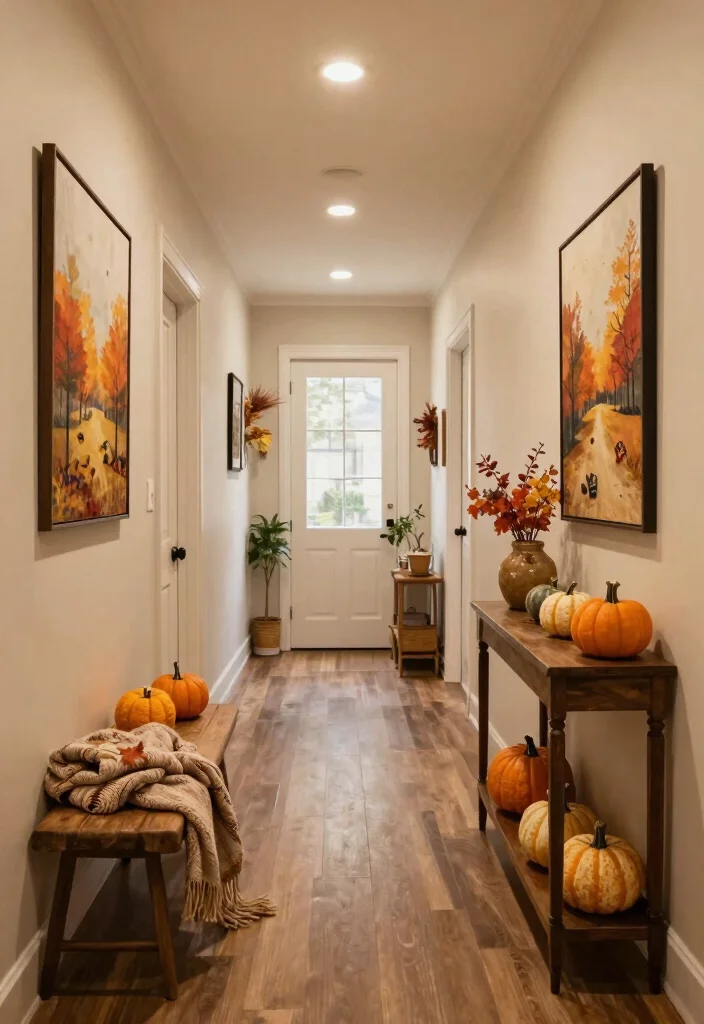 10 Long Entry Hallway Ideas with Balanced Styling 10. Seasonal Decor 0
