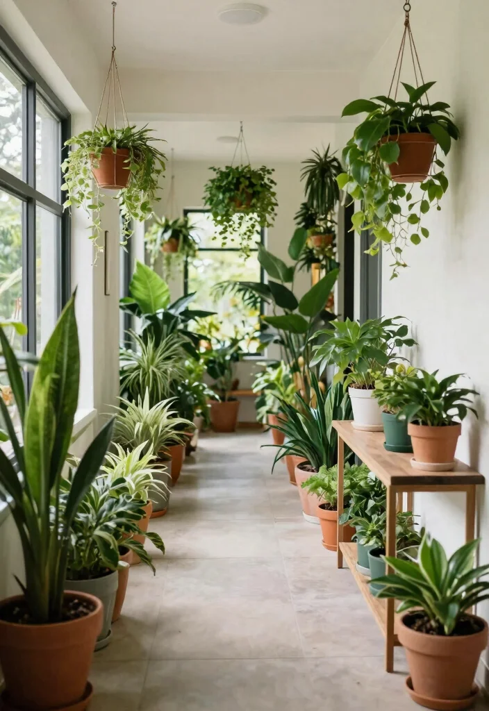 10 Long Entry Hallway Ideas with Balanced Styling 6. Indoor Greenery 0