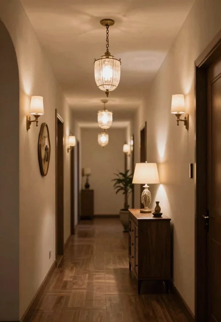 10 Long Entry Hallway Ideas with Balanced Styling 7. Layered Lighting 0