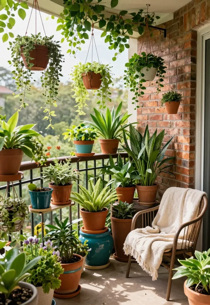 10 Mini Balcony Ideas That Still Feel Warm and Intentional 1. Lush Plant Oasis 0