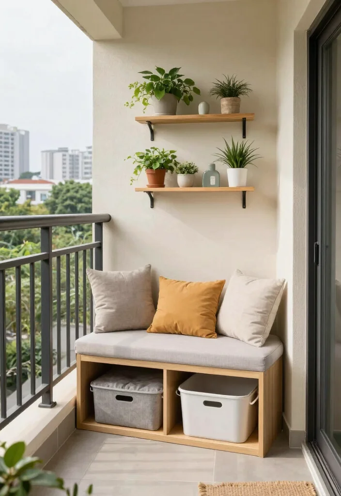 10 Mini Balcony Ideas That Still Feel Warm and Intentional 6. Functional Storage Solutions 0