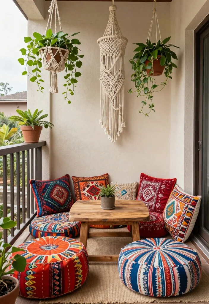10 Mini Balcony Ideas That Still Feel Warm and Intentional 8. Bohemian Vibes 0
