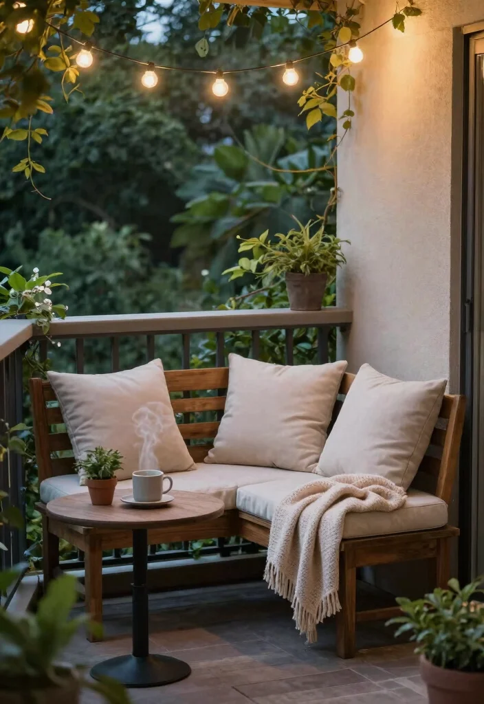10 Small Apartment Balcony Ideas That Feel Calm and Inviting 1. Cozy Corner Seating 0