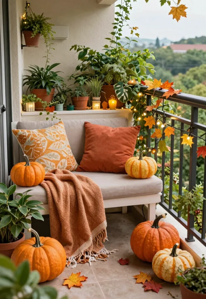 10 Small Apartment Balcony Ideas That Feel Calm and Inviting 9. Seasonal Decor 0