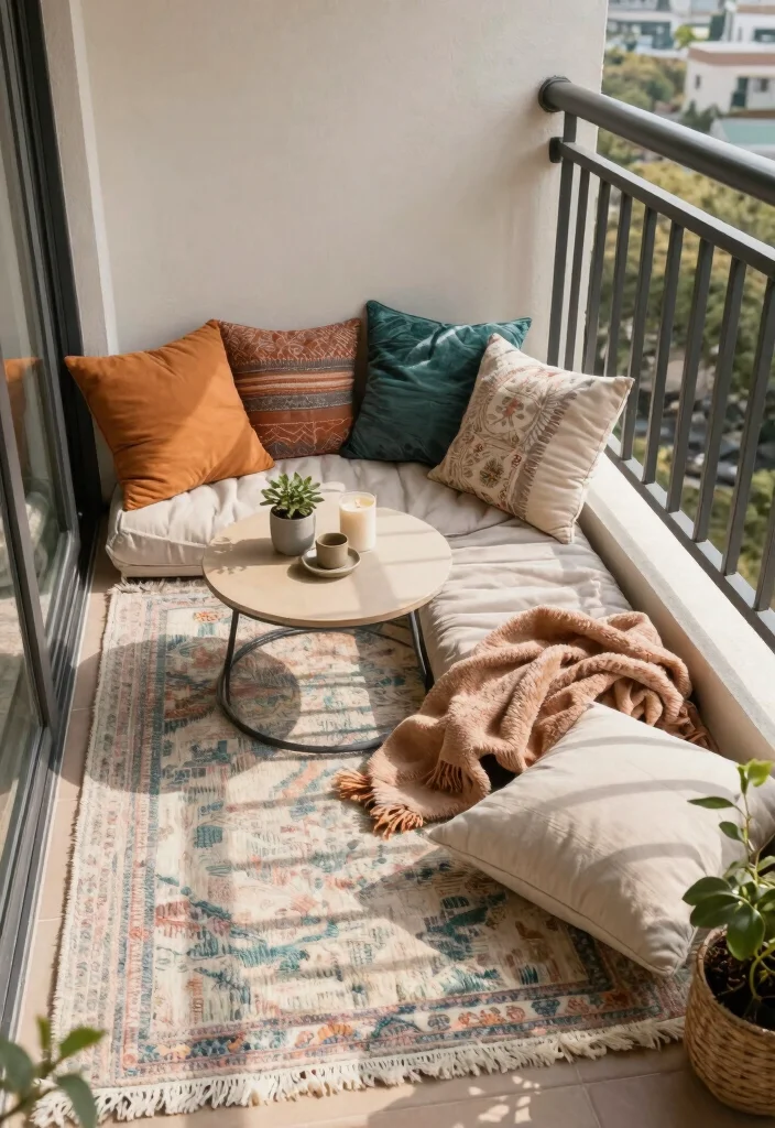 10 Small Balcony Decorating Ideas That Feel Intentional Not Crowded 3. Layered Textiles 0