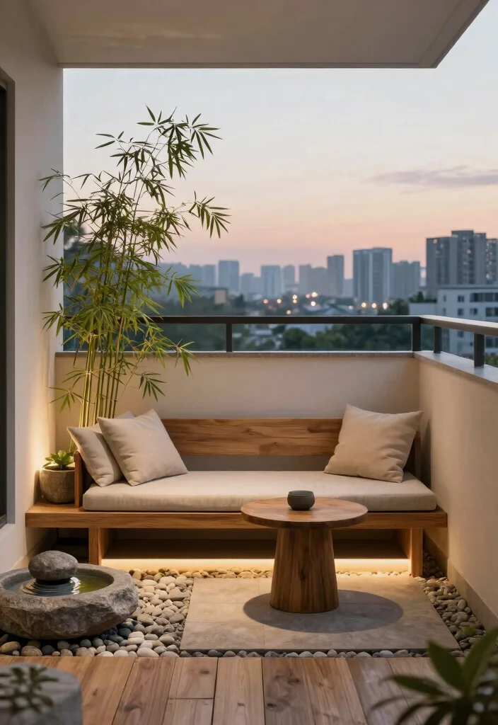 10 Tiny Balcony Ideas with Big Cozy Energy 3. Minimalist Zen Space 0
