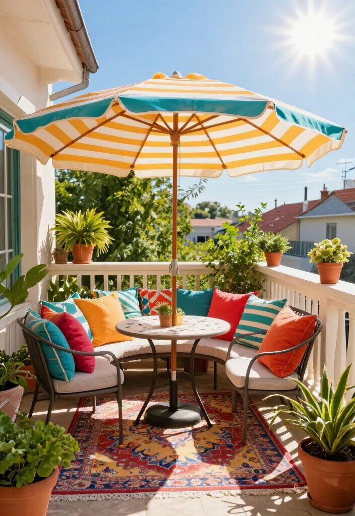 10 Tiny Balcony Ideas with Big Cozy Energy 7. Colorful Canopies 0
