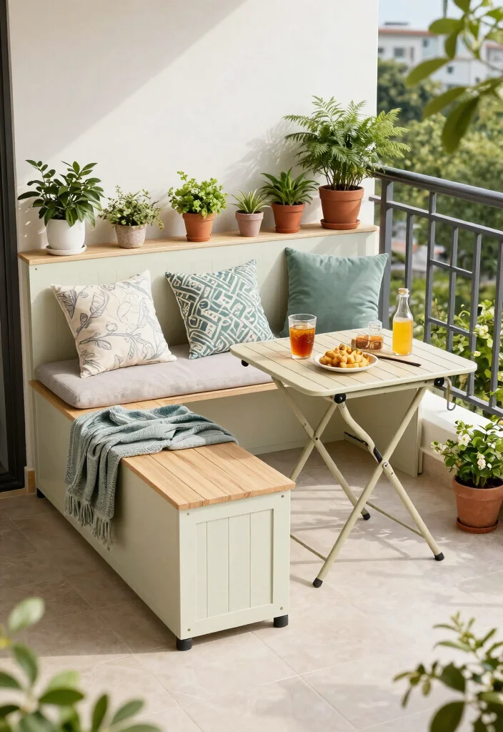 10 Tiny Balcony Ideas with Big Cozy Energy 9. Multi Functional Furniture 0