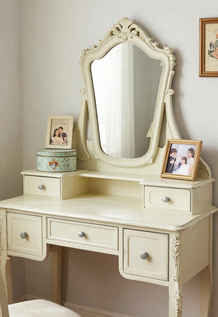 10 Vanity Desk Ideas Blending Beauty Storage and Style 3. Vintage Vibes 0